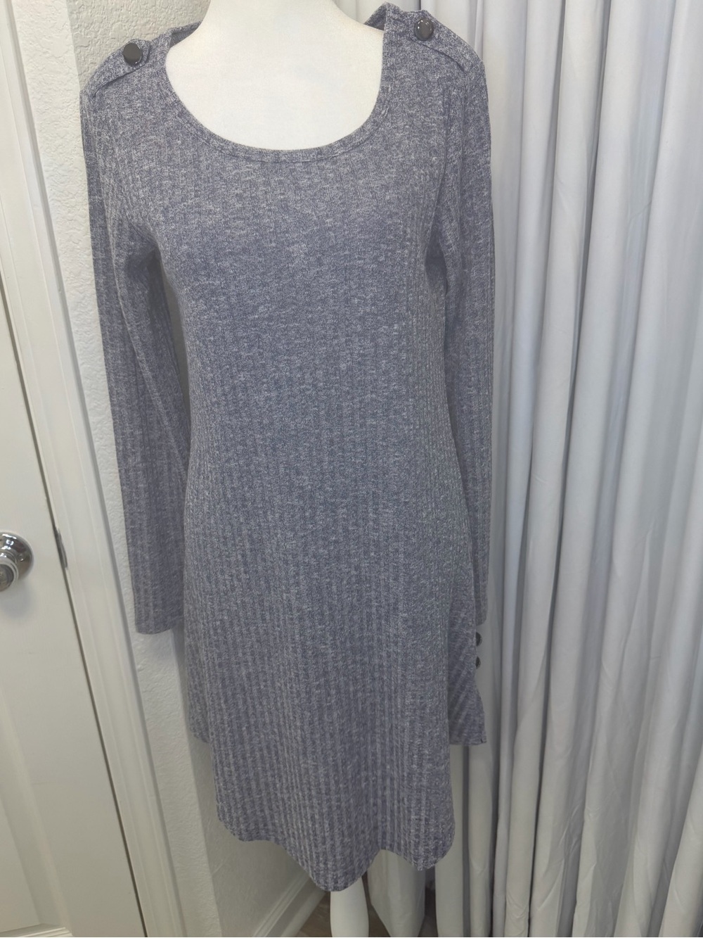Simply Noelle Blue Gray Ribbed Knit Tunic Dress Sweater EUC S/M